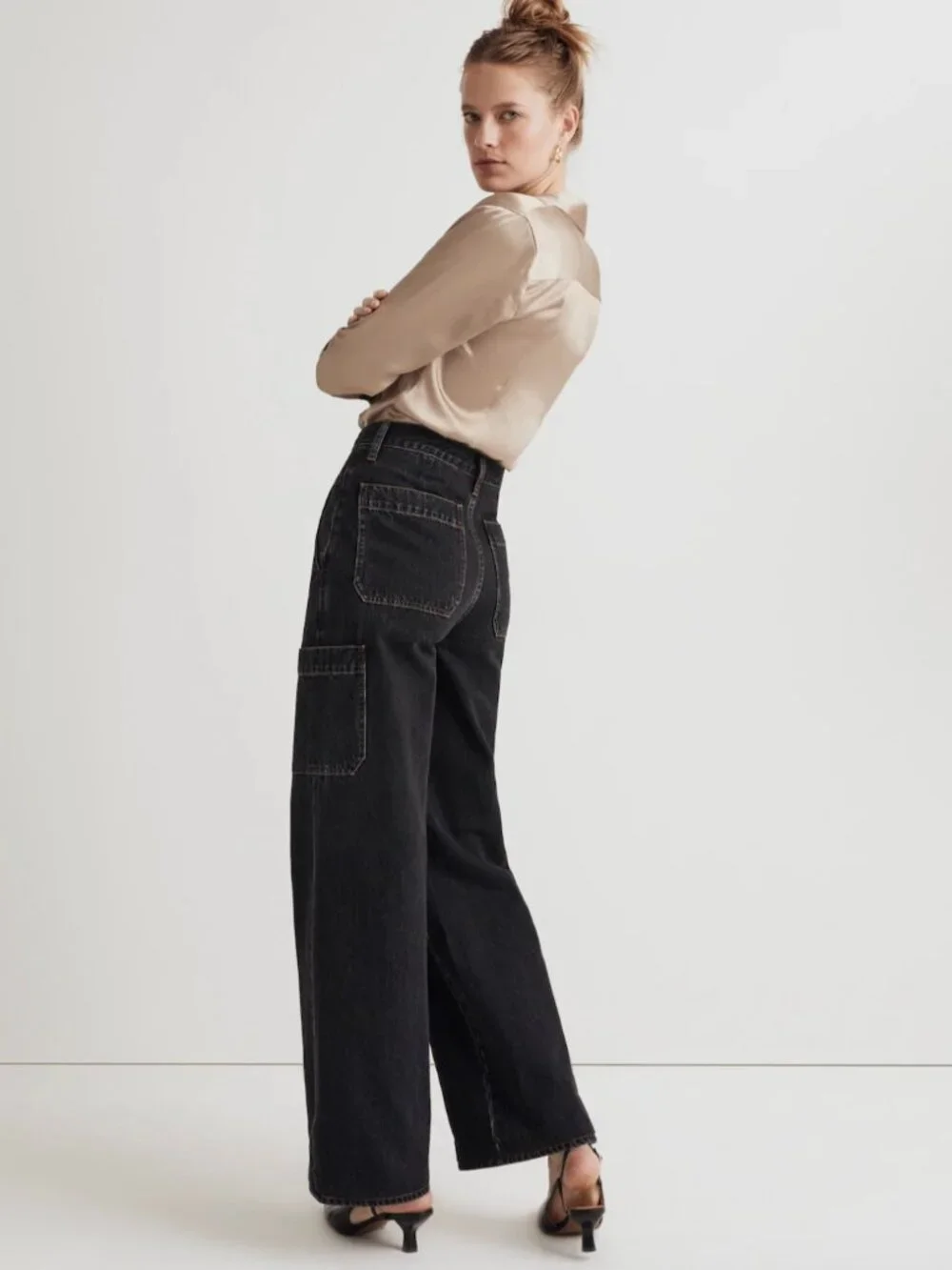 Madewell Baggy Straight Cargo Jeans Black Wash Size 28 - Picture 3 of 7